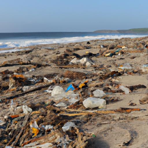 Bãi biển ô nhiễm với chất thải nhựa và rác thải